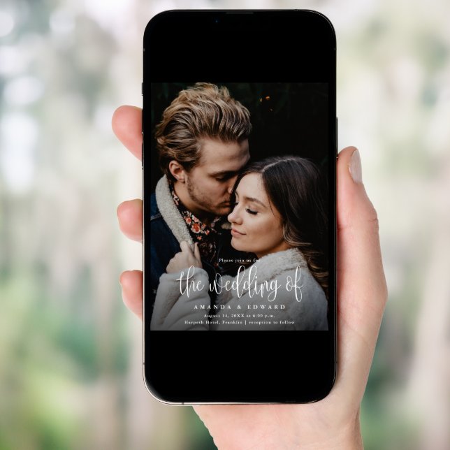 Budget Modern Calligraphy Photo QR Code Wedding Invitation (Front Digital)