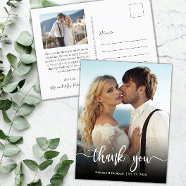 Budget Modern Calligraphy Photo Wedding Thank You Postcard