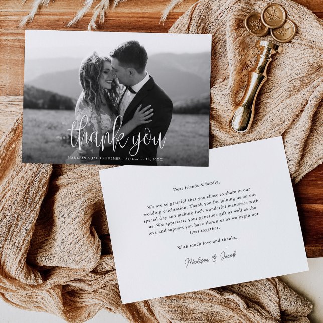 Budget Modern Calligraphy Script Wedding Photo Thank You Card (Creator Uploaded)