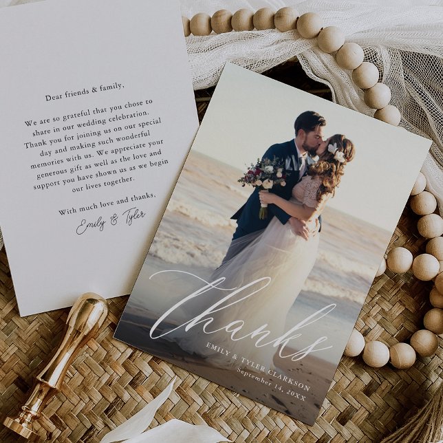 Budget Modern Calligraphy Script Wedding Photo Thank You Card (Creator Uploaded)