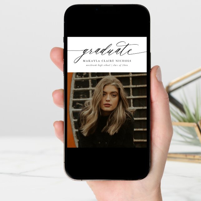 Budget Modern Calligraphy Two Photo Graduation Announcement (Front Digital)