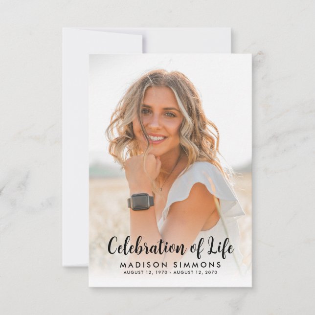 Budget Modern Celebration of Life Photo Funeral Note Card (Front)