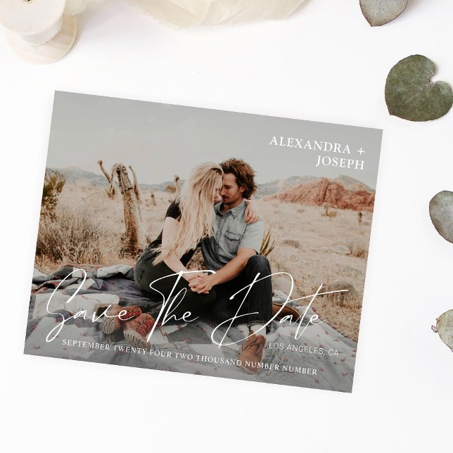Budget Modern Chic Photo Long Date Save the Date Flyer (Creator Uploaded)