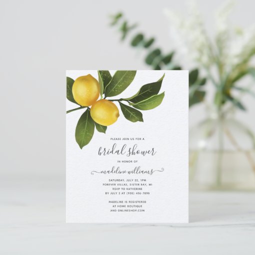 BUDGET Modern Citrus Lemon Bridal Shower Invite | Zazzle