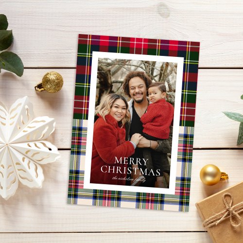 Budget Modern Classic Tartan Plaid One Photo Holiday Card