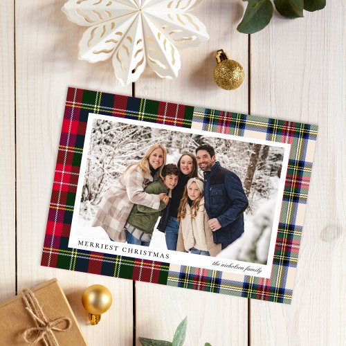 Budget Modern Classic Tartan Plaid One Photo Holiday Card