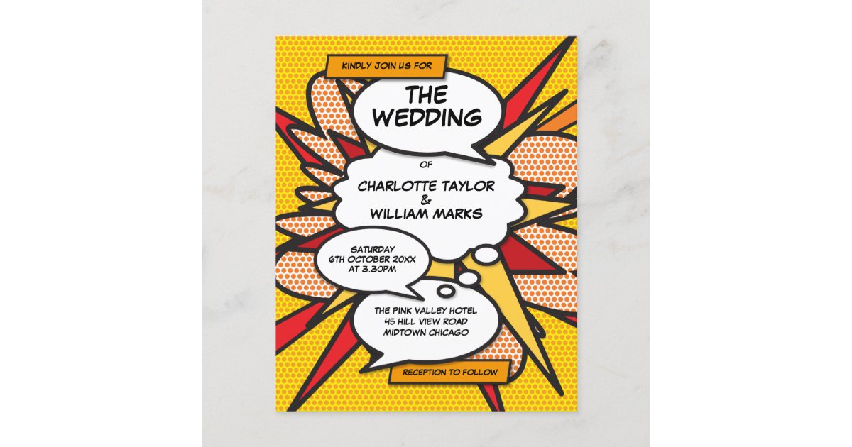 Budget Modern Comic Book Photo Wedding Invitation | Zazzle