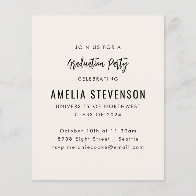 Budget Modern Cream Graduation Party Invitation (Front)