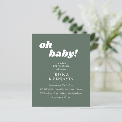 Budget Modern Cute Dark Sage Baby Shower Invite