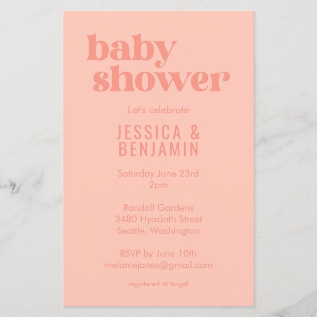 Budget Modern Cute Dusty Peach Baby Shower Invite (Front)