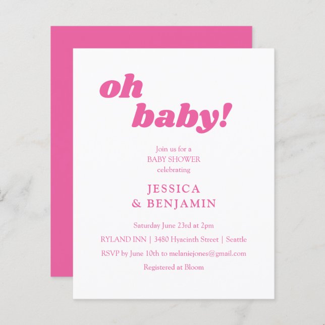 Budget Modern Cute Pink Baby Shower Invitation (Front/Back)
