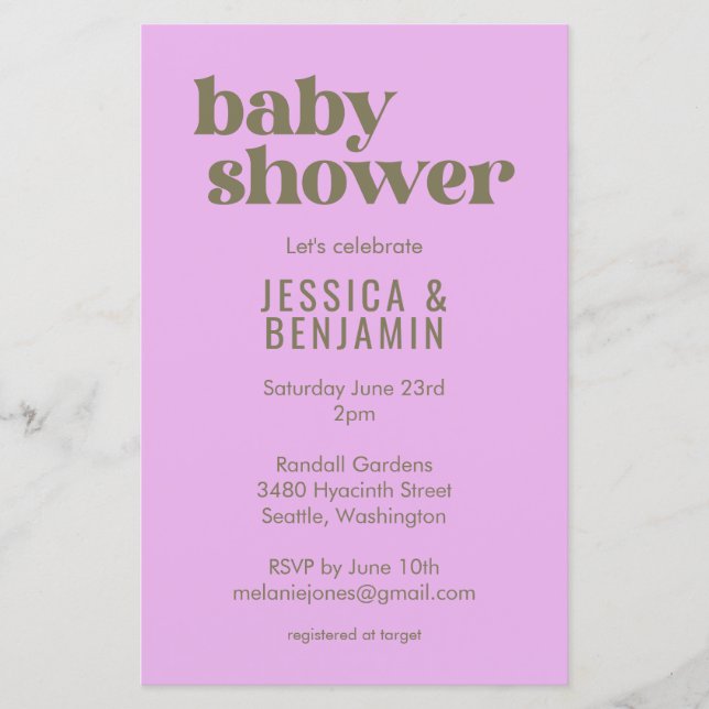 Budget Modern Cute Purple Green Baby Shower Invite (Front)