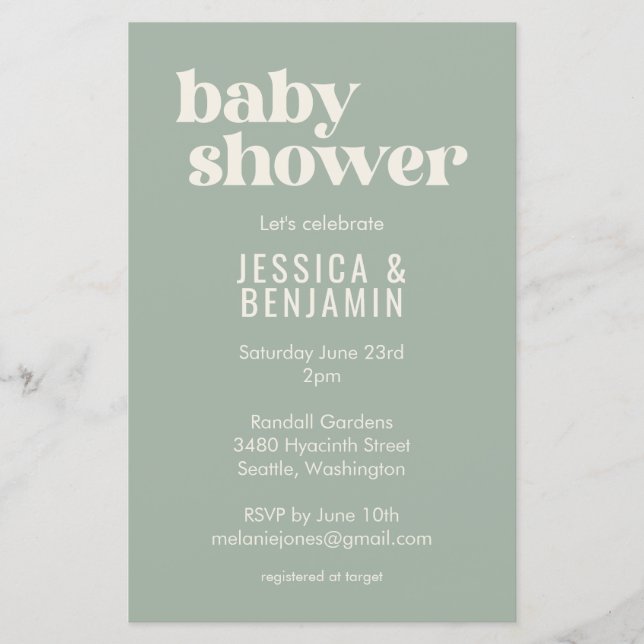Budget Modern Cute Sage Green Baby Shower Invite (Front)