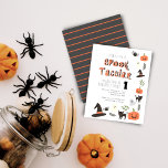 Budget Modern Cute Spooktacular Halloween Birthday<br><div class="desc">A modern and cute Halloween themed birthday party featuring hand-drawn witch hat,  black cat,  cute ghosts,  spiders and pumpkin ensembles with dark gray and orange stripes.</div>