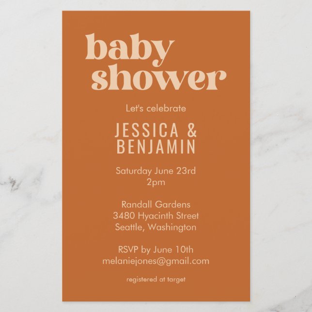Budget Modern Cute Terracotta Baby Shower Invite (Front)