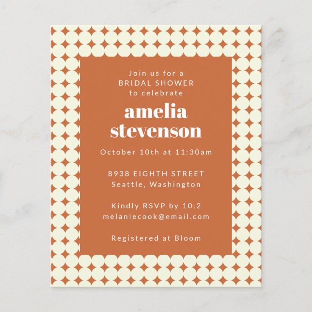 Budget Modern Dots Terracotta Bridal Shower Invite (Front)