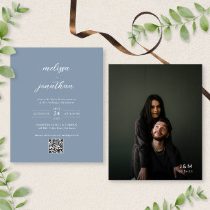 BUDGET Modern Dusty Blue Photo QR Code Wedding