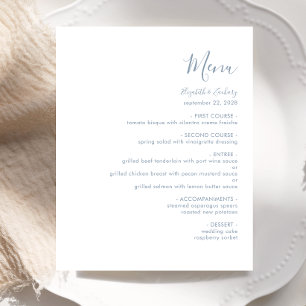 Budget Modern Dusty Blue Script Wedding Menu
