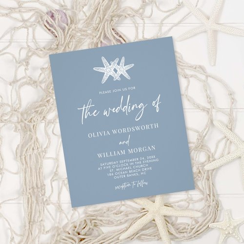 Budget Modern Dusty Blue Starfish Beach Wedding Flyer