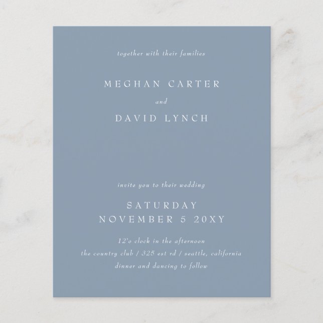 Budget Modern Dusty Blue Wedding Invitation (Front)