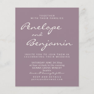 Budget Modern Dusty Purple Script Wedding Invite