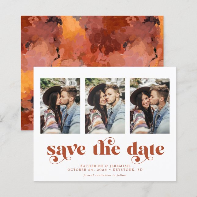 Budget Modern Earth Tones 3 Photo Save the Date (Front/Back)