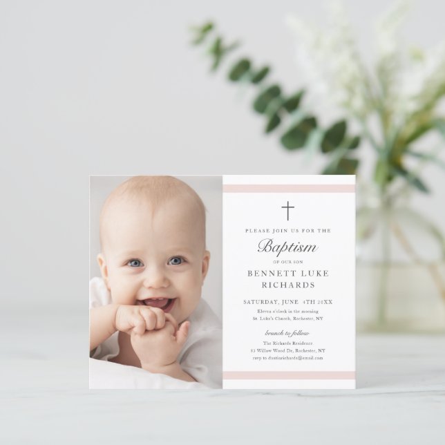 Budget Modern Elegance Girls Photo Baptism Invite (Standing Front)