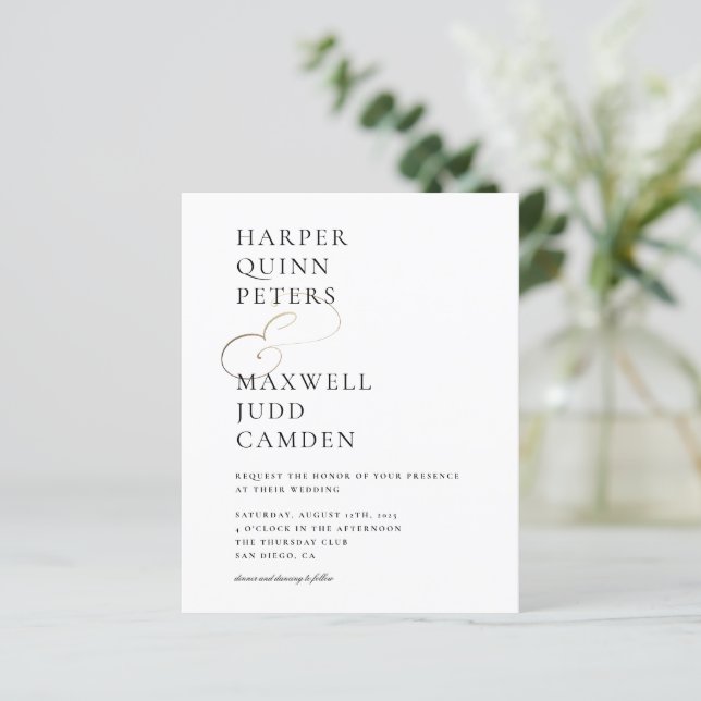 Budget Modern Elegant Black & White Wedding Invite (Standing Front)