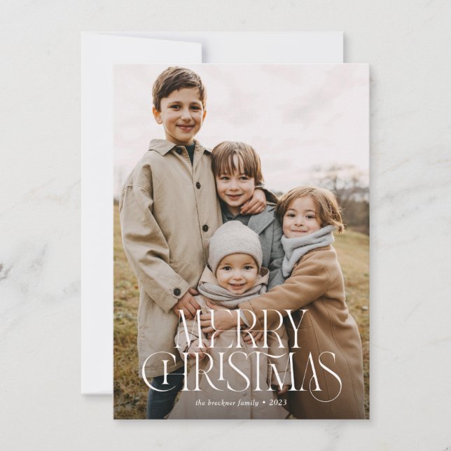 Budget Modern Elegant Merry Christmas Three Photo Holiday Card (Front)