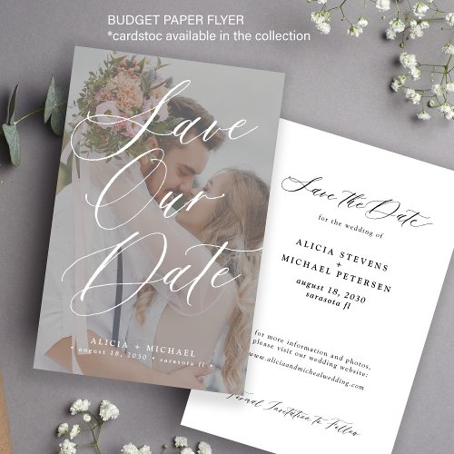 Budget modern elegant photo wedding save the date flyer