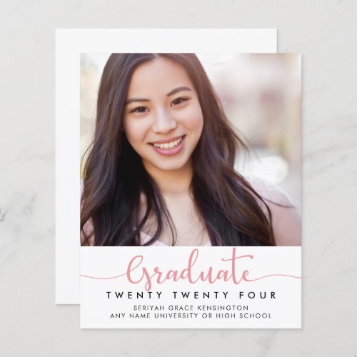 BUDGET Modern Elegant Pink Script Graduation Photo