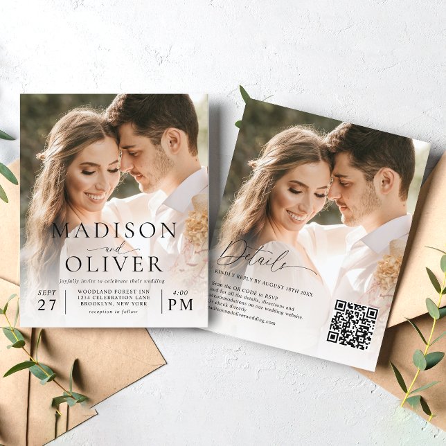 Budget Modern Elegant QR Code 2 Photo Wedding (Creator Uploaded)