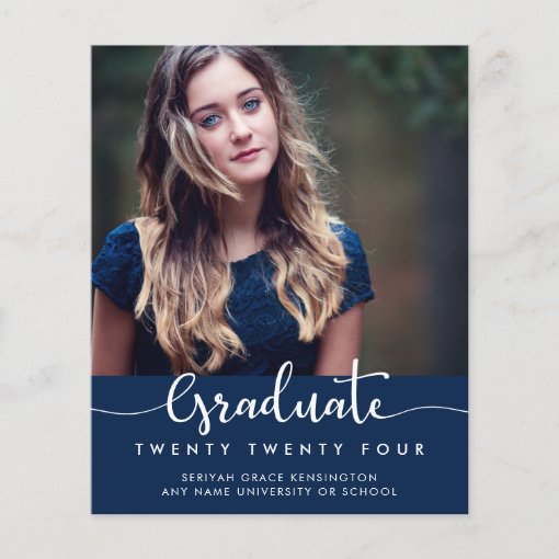 BUDGET Modern Elegant Script Blue Graduation Photo | Zazzle