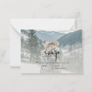 BUDGET Modern Elegant Script Photo Wedding RSVP Note Card