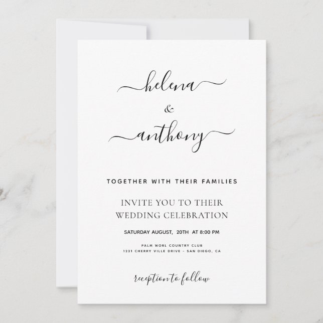 Budget modern elegant simple wedding invitation (Front)