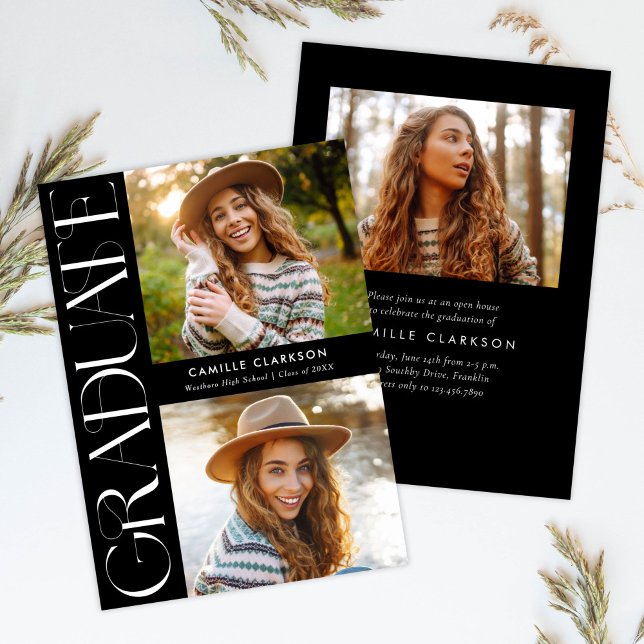 Budget Modern Elegant Three Photo Graduation Invitation (Creator Uploaded)