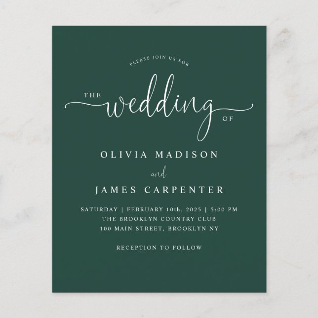 Budget Modern Emerald Green Photo Wedding Invite (Front)
