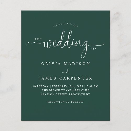 Budget Modern Emerald Green Photo Wedding Invite