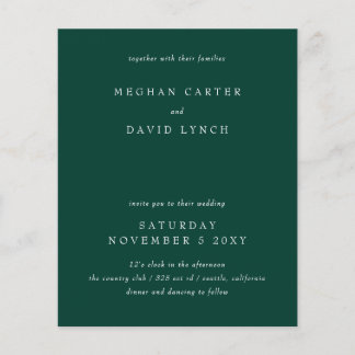 Budget Modern Emerald Green Wedding Invitation