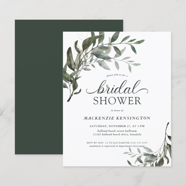 BUDGET Modern Eucalyptus Bridal Shower Invitation (Front/Back)