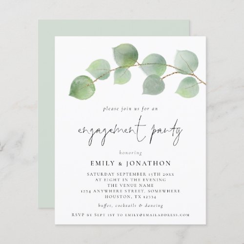 Budget Modern Eucalyptus Engagement Party Invite