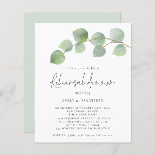 Budget Modern Eucalyptus Rehearsal Dinner Invite