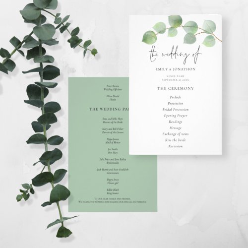 Budget Modern Eucalyptus Wedding Program