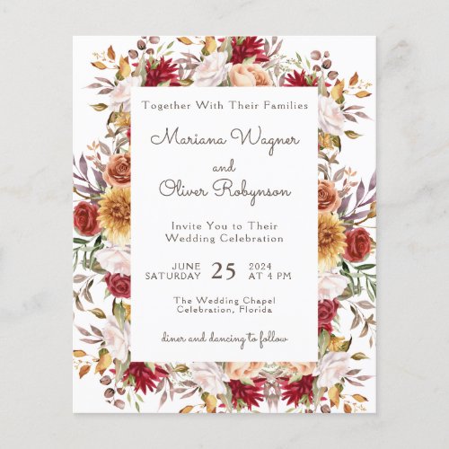 Budget Modern Fall Floral Wedding Invitation