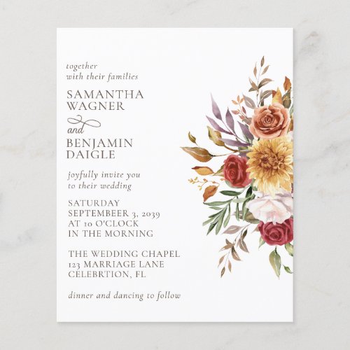 Budget Modern Fall Floral Wedding Invitation