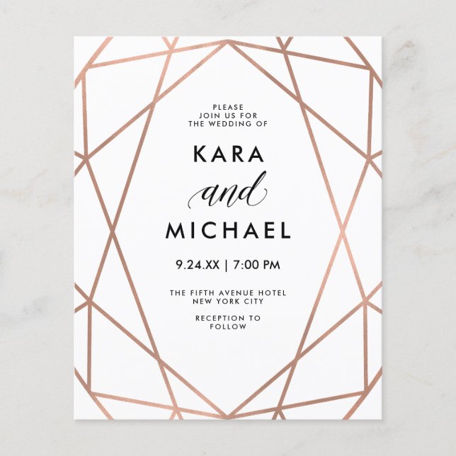 BUDGET Modern Faux Rose Gold Wedding Invitation (Front)