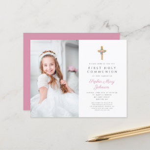 Budget Modern Floral Cross First Communion Photo