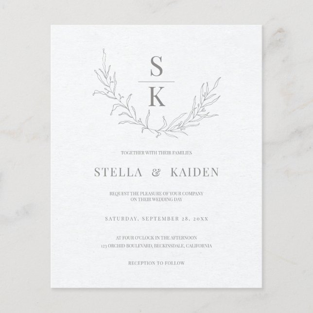 Budget Modern Foliage Sketch Wedding Invitation (Front)