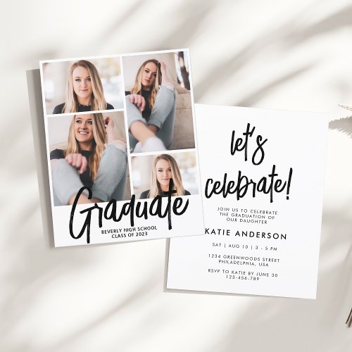 Budget Modern Four Photo Script Graduation Invite