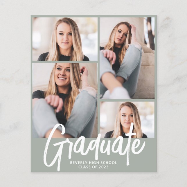 Budget Modern Four Photo Script Graduation | Sage  (Front)